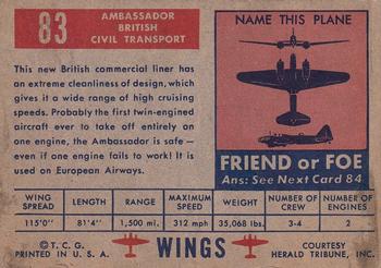 1952 Topps Wings Friend or Foe (R707-4) #83 Ambassador Back