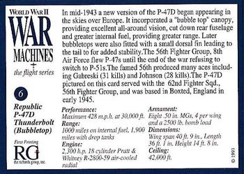 1993 The Richards Group World War II War Machines #6 Republic P-47D Thunderbolt (Bubbletop) Back