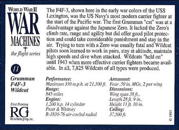 1993 The Richards Group World War II War Machines #11 Grumman F4F-3 Wildcat Back