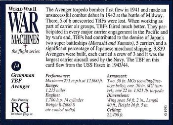 1993 The Richards Group World War II War Machines #14 Grumman TBF Avenger Back