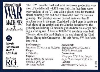 1993 The Richards Group World War II War Machines #25 North American B-25J Mitchell Back
