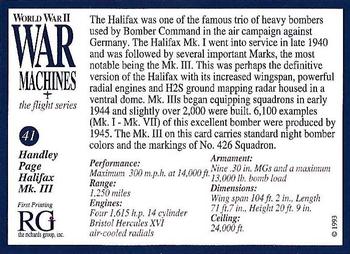 1993 The Richards Group World War II War Machines #41 Handley Page Halifax Mk. III Back