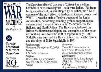 1993 The Richards Group World War II War Machines #56 Savoia=Marchetti S.M. 79-II Sparviero Back
