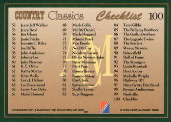 1992 Collect-A-Card Country Classics #100 Checklist Back