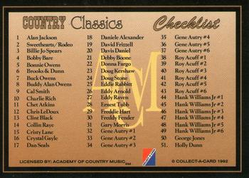 1992 Collect-A-Card Country Classics #100 Checklist Front