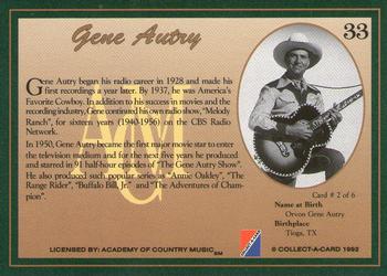 1992 Collect-A-Card Country Classics #33 Gene Autry Back