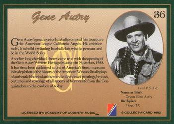 1992 Collect-A-Card Country Classics #36 Gene Autry Back