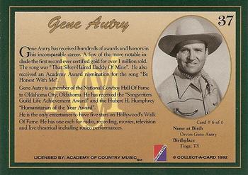 1992 Collect-A-Card Country Classics #37 Gene Autry Back