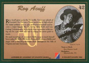 1992 Collect-A-Card Country Classics #42 Roy Acuff Back