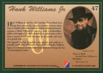 1992 Collect-A-Card Country Classics #47 Hank Williams Jr. Back