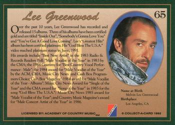 1992 Collect-A-Card Country Classics #65 Lee Greenwood Back
