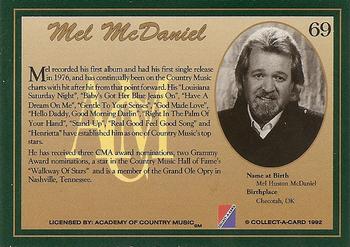 1992 Collect-A-Card Country Classics #69 Mel McDaniel Back