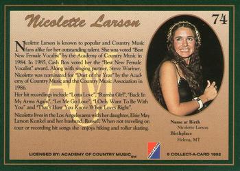 1992 Collect-A-Card Country Classics #74 Nicolette Larson Back