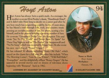 1992 Collect-A-Card Country Classics #94 Hoyt Axton Back