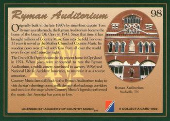 1992 Collect-A-Card Country Classics #98 Ryman Auditorium Back