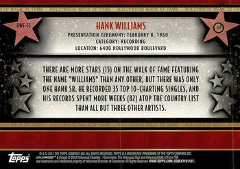 2011 Topps American Pie - Hollywood Walk of Fame #HWF-15 Hank Williams Back