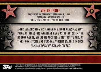 2011 Topps American Pie - Hollywood Walk of Fame #HWF-35 Vincent Price Back