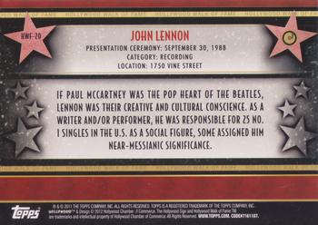 2011 Topps American Pie - Hollywood Walk of Fame #HWF-20 John Lennon Back