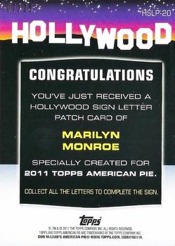 2011 Topps American Pie - Hollywood Walk of Fame Commerative Letter Patch Cards #HSLP-20 Marilyn Monroe Back
