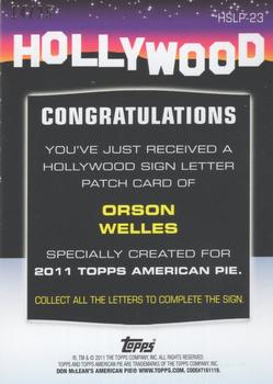 2011 Topps American Pie - Hollywood Walk of Fame Commerative Letter Patch Cards #HSLP-23 Orson Welles Back