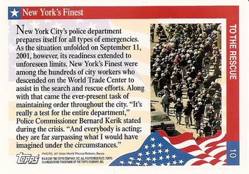 2001 Topps Enduring Freedom #10 New York's Finest Back