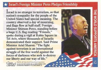2001 Topps Enduring Freedom #12 Israel's Foreign Minister Peres Pledges Friendship Back