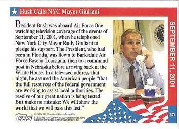 2001 Topps Enduring Freedom #5 Bush Calls NYC Mayor Giuliani Back