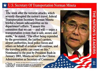 2001 Topps Enduring Freedom #44 U.S. Secretary Of Transportation, Norman Mineta Back