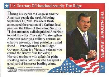 2001 Topps Enduring Freedom #45 U.S. Secretary Of Homeland Security Tom Ridge Back