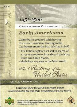2004 Upper Deck History of the United States #EA4 Christopher Columbus Back
