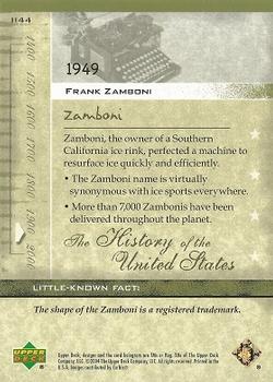 2004 Upper Deck History of the United States #II44 Frank Zamboni Back