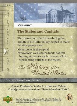 2004 Upper Deck History of the United States #SC14 Vermont Back