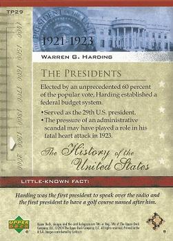 2004 Upper Deck History of the United States #TP29 Warren G. Harding Back