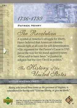 2004 Upper Deck History of the United States #TR1 Patrick Henry Back