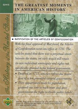 2004 Upper Deck History of the United States - The Greatest Moments in American History  #GM5 Ratification of the Articles of Confederation Back