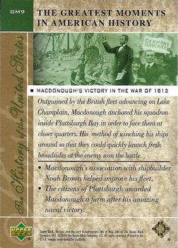 2004 Upper Deck History of the United States - The Greatest Moments in American History  #GM9 Macdonough's Victory in the War of 1812 Back