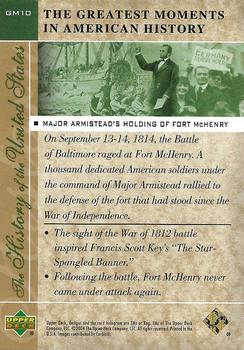 2004 Upper Deck History of the United States - The Greatest Moments in American History  #GM10 Major Armistead's Holding of Fort McHenry Back