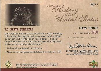 2004 Upper Deck History of the United States - U.S. State Quarters Cards #SQ11 New York Back