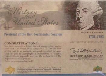 2004 Upper Deck History of the United States - Etched in History Cut Signatures #EH-JH John Hancock Back