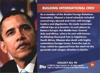 2009 Topps President Obama #26 Building International Cred Back