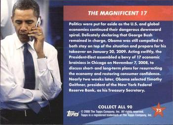2009 Topps President Obama #75 The Magnificant 17 Back