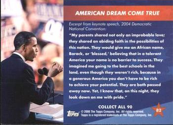 2009 Topps President Obama #82 American Dream Come True Back