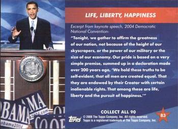 2009 Topps President Obama #83 Life, Liberty, Happiness Back