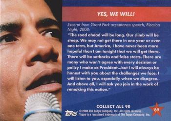 2009 Topps President Obama #89 Yes, We Will! Back