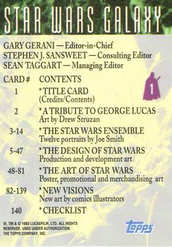1993 Topps Star Wars Galaxy #1 Star Wars Galaxy / Title Card Back