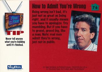 1994 SkyBox Home Improvement #76 How to Admit You're Wrong Back
