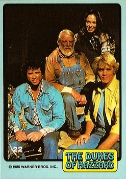 1980 Donruss Dukes of Hazzard #22 Luke, Uncle Jesse, Daisy & Bo Front