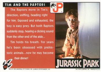 1993 Topps Jurassic Park Gold #58 Tim and the Raptors Back