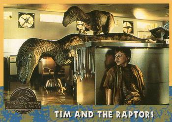 1993 Topps Jurassic Park Gold #58 Tim and the Raptors Front
