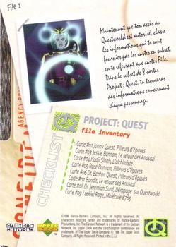 1996 Upper Deck Jonny Quest: The Real Adventures #1 Project: Quest Checklist Back